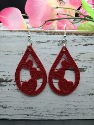 Faux Leather Earrings, Dangle Earrings, Unique, Birthday Gifts, Valentine Day Gift, Fun and Trendy, Lightweight, Red Hearts, Teardrop Shape - image5